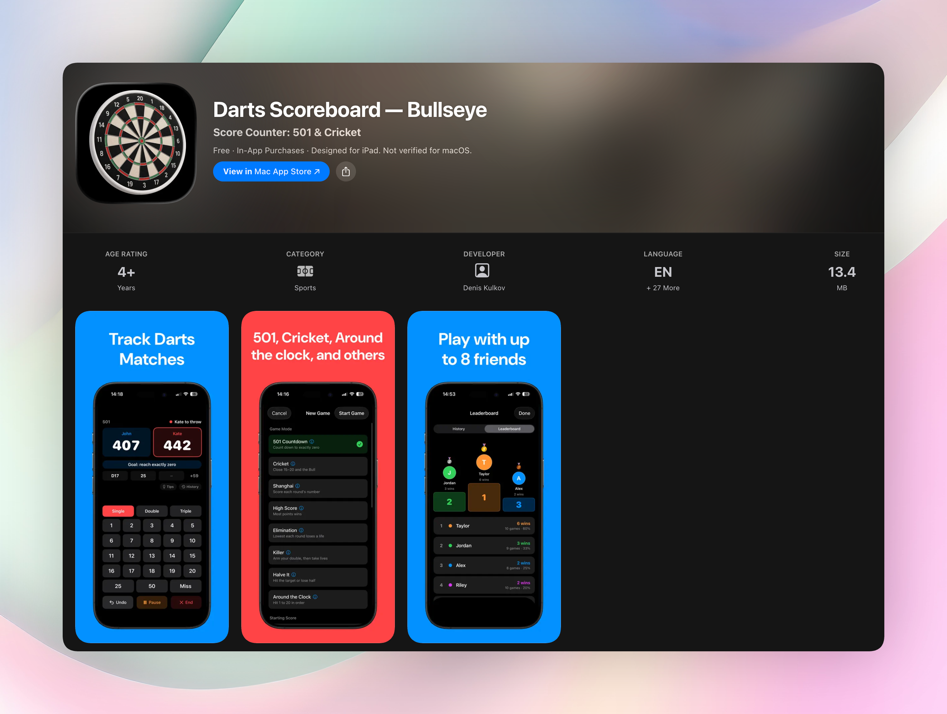 Darts Scoreboard — Bullseye screenshot