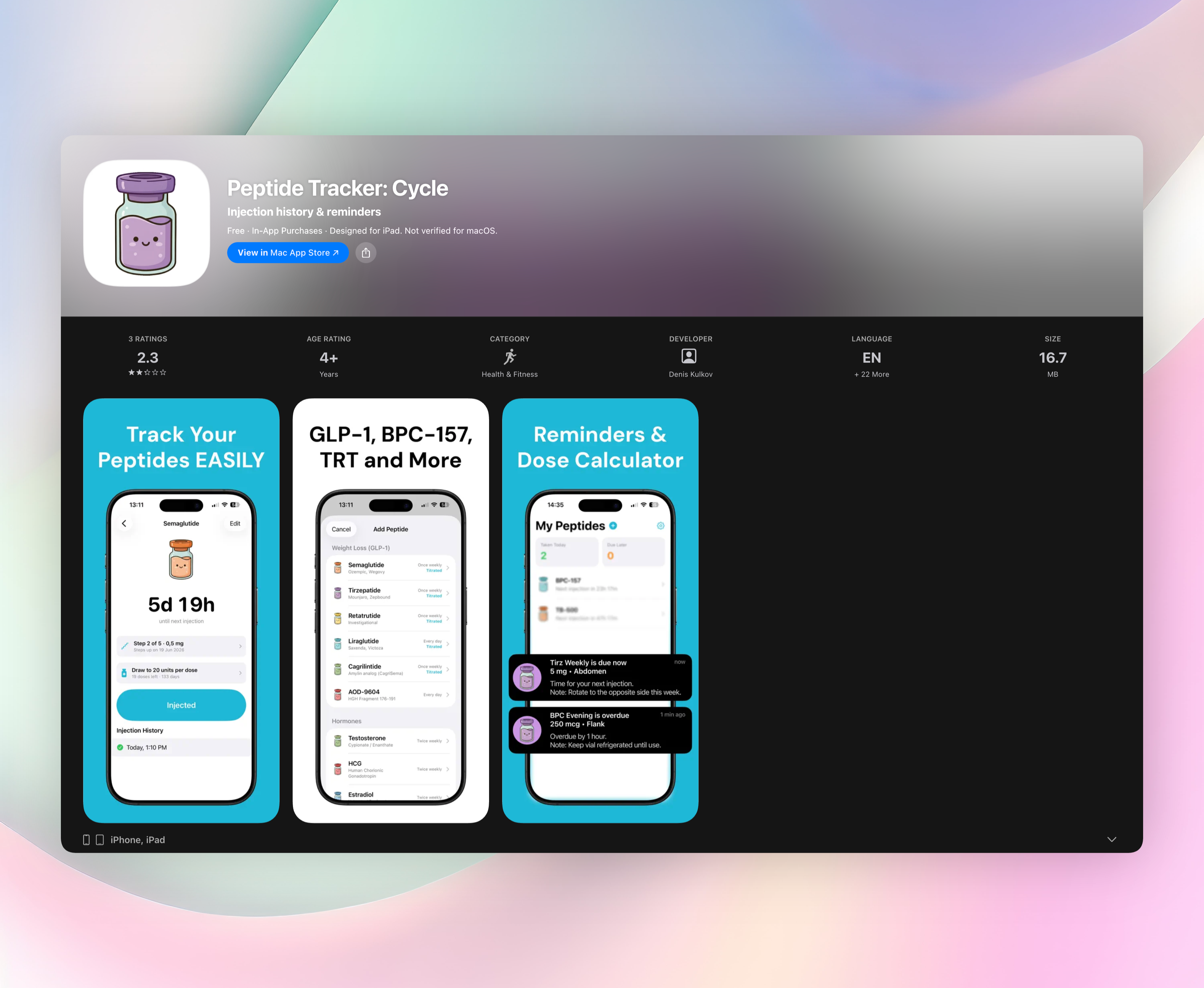 Peptide Tracker: Cycle screenshot